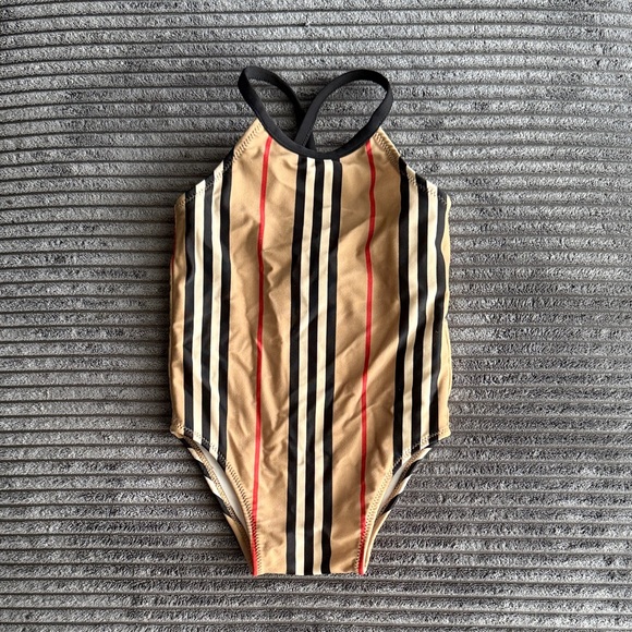 Burberry Tan and Black Kids Swim One Piece